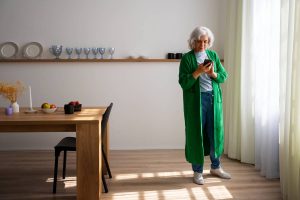 Personne âgée premier jour de téléassistance